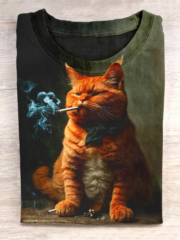 Unisex Funny Cat Smoking Print Design T-Shirt