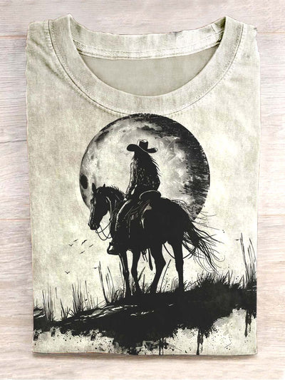 Unisex Western Cowboy Abstract Print T-Shirt