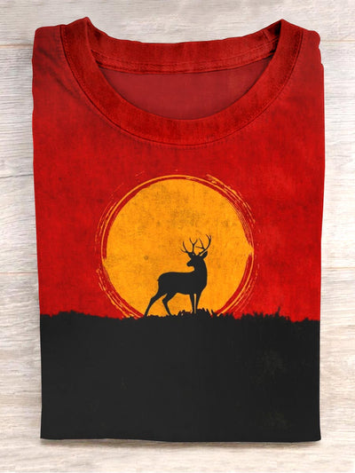 Unisex Retro Reindeer Abstract Print Design T-Shirt