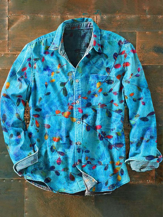 Men's Vintage Floral Print Casual Long Sleeve Shirt