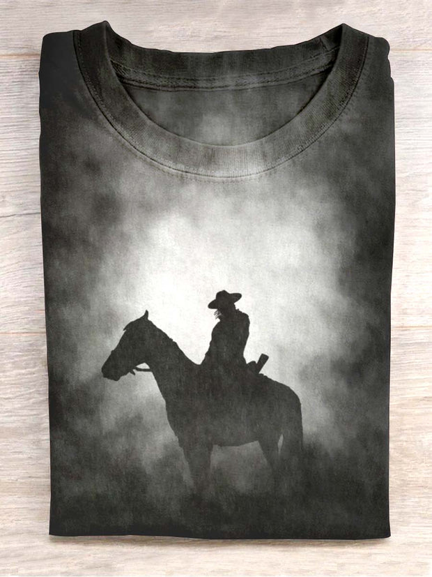 Unisex Vintage Western Cowboy Printed Casual T-Shirt