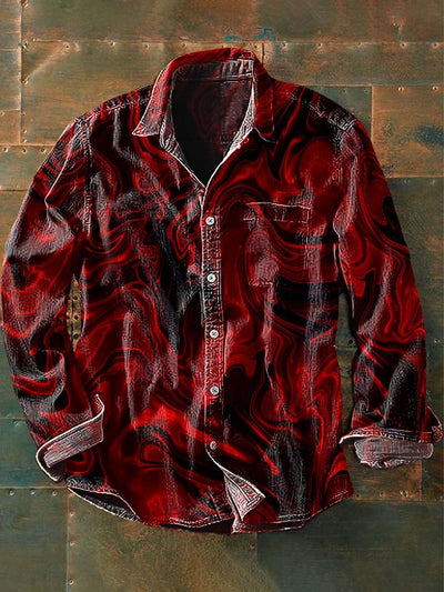 Men's Red Quicksand Print Abstract Casual Long Sleeve Shirt