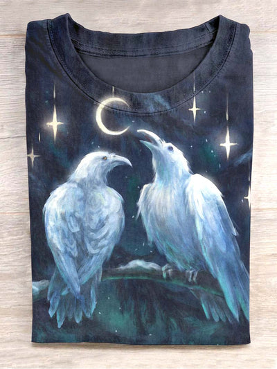 Unisex Dark Night Raven Printed Casual T-Shirt