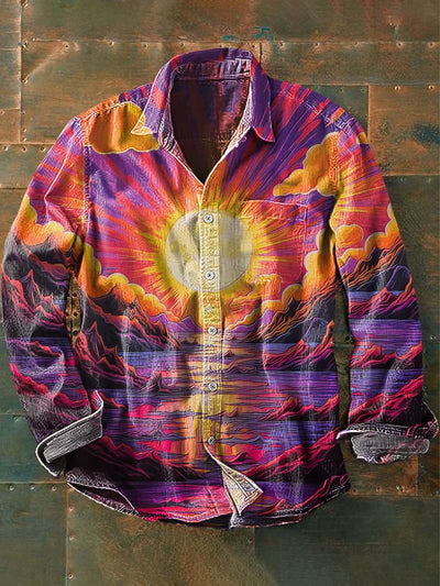 Men's Colorful Sun Print Casual Long Sleeve Shirt