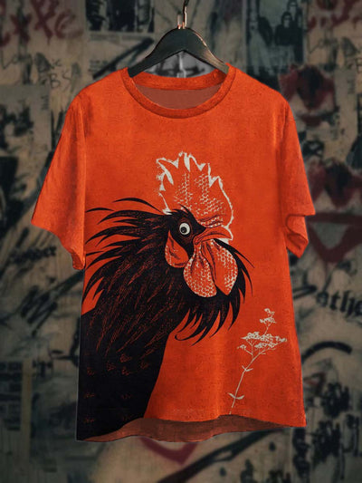 Unisex Vintage Rooster Print Casual T-Shirt