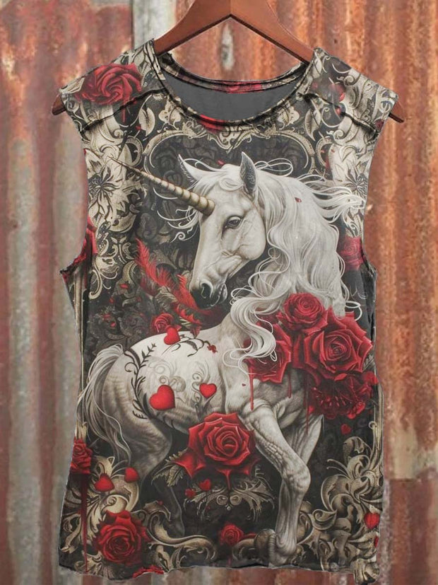 Unisex Rose Unicorn Print Casual Tank Top