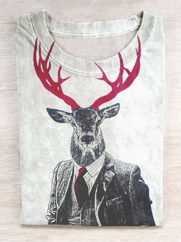 Unisex Mr. Deer Printed Casual Short Sleeve T-Shirt