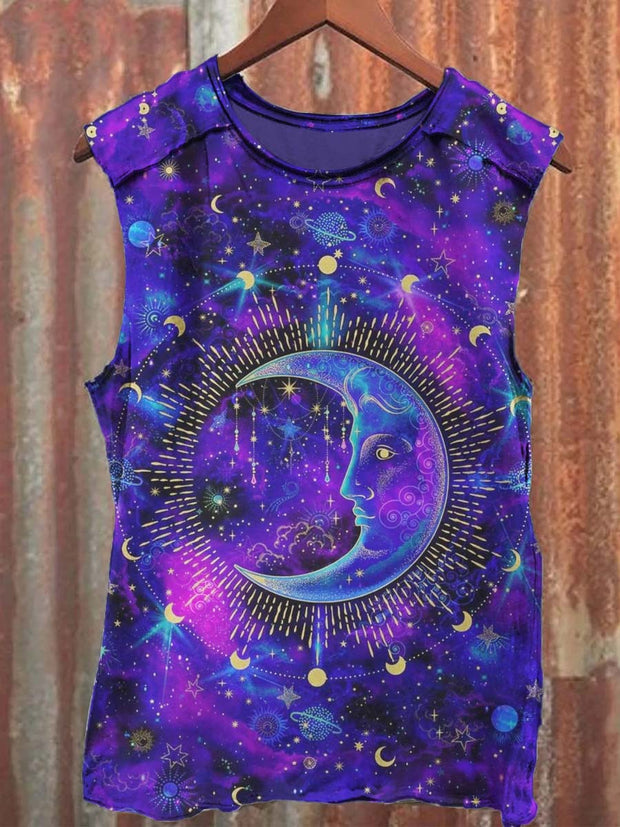 Unisex Star Moon Printed Casual Tank Top