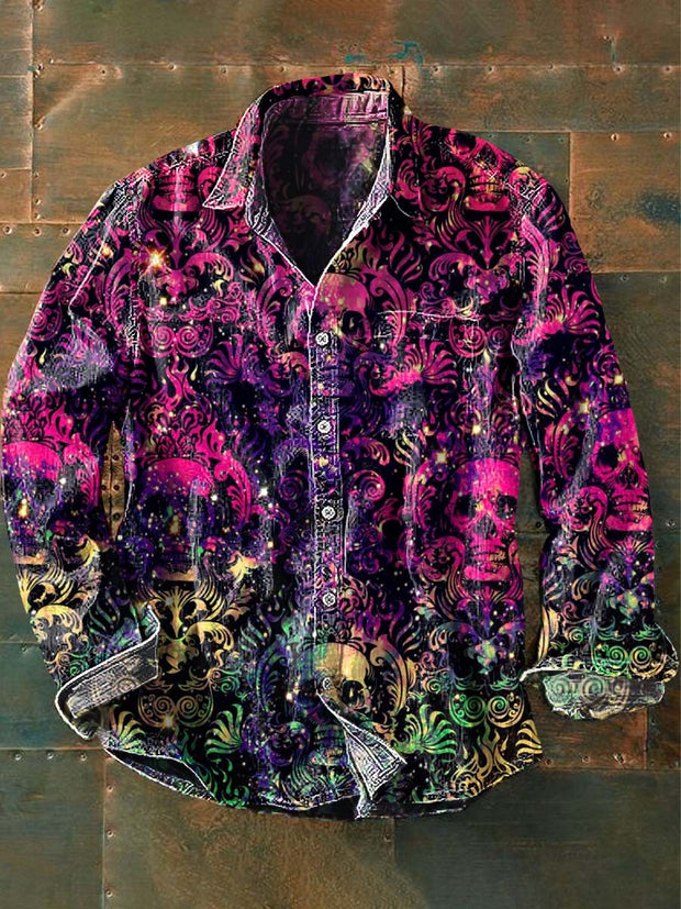 Men's Colorful Skull Print Casual Long Sleeve Shirt