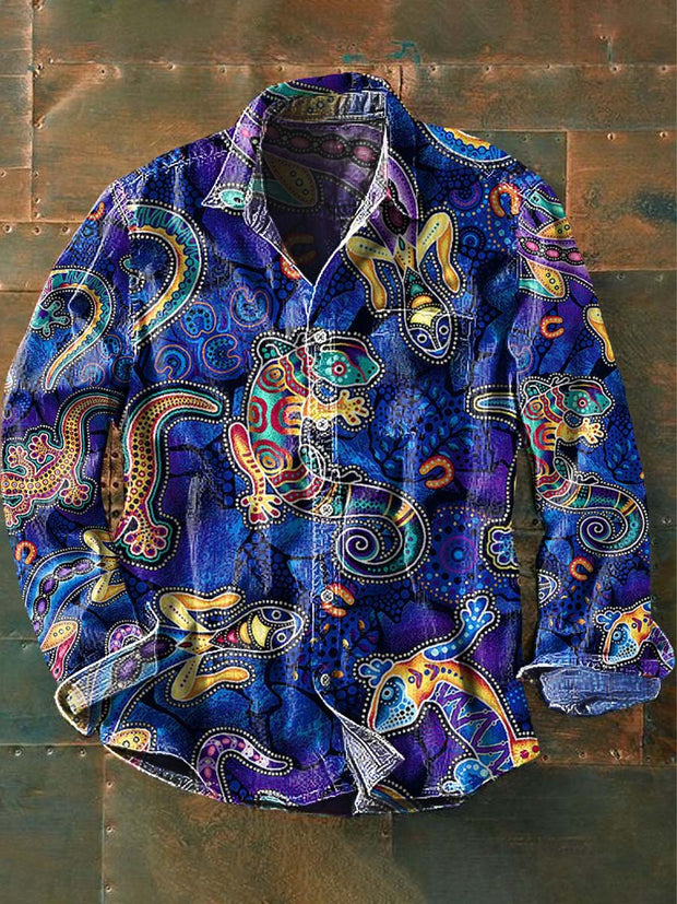 Mens Vintage Tribal Ethnic Print Casual Long Sleeve Shirt