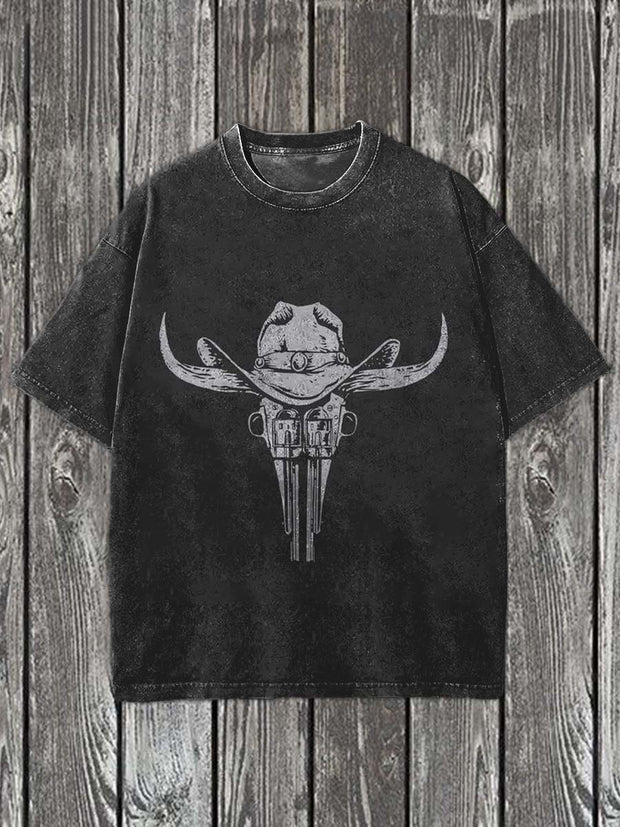 Western Bulldog Pistol Print Casual Cotton Short Sleeve T-Shirt