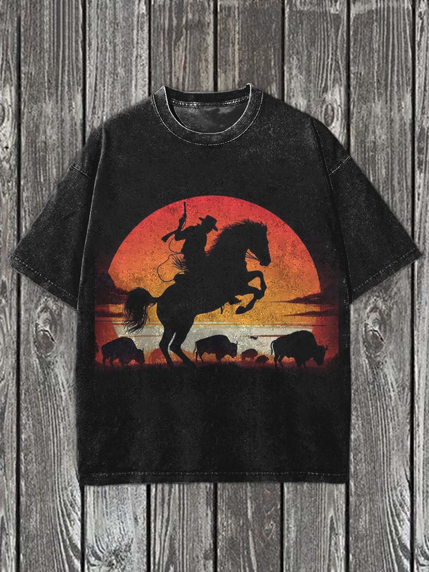 Western Cowboy Printed Casual Cotton Short Sleeve T-Shirt