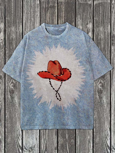 Western Cowboy Hat Print Casual Cotton Short Sleeve T-Shirt