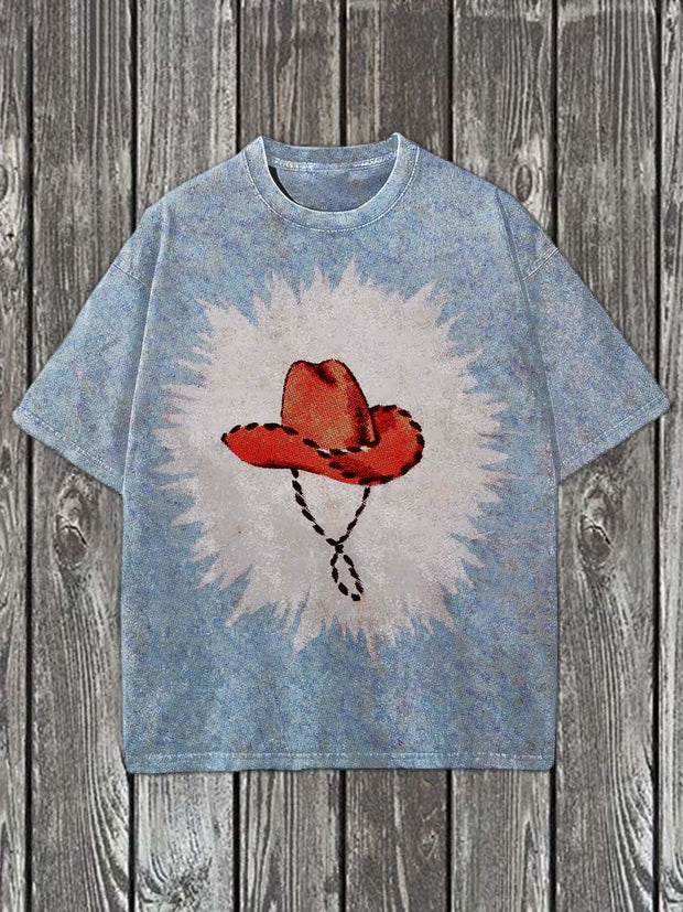 Western Cowboy Hat Print Casual Cotton Short Sleeve T-Shirt