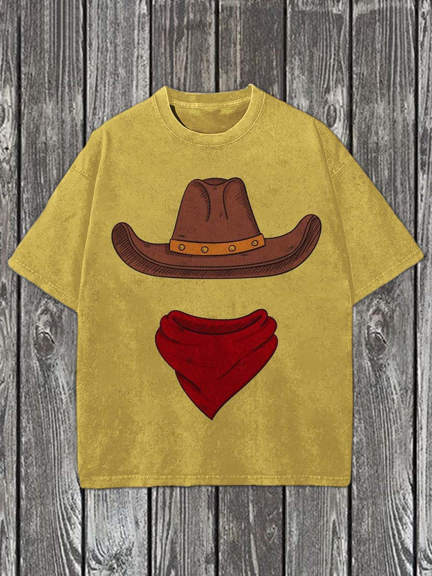 Western Cowboy Hat Print Casual Cotton Short Sleeve T-Shirt