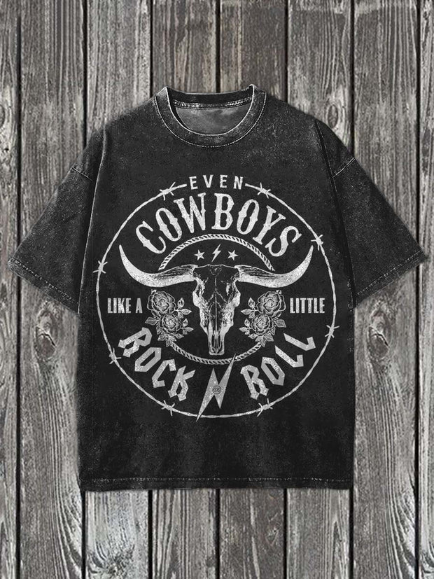 Bullhead Western Cowboy Print Casual Cotton Short Sleeve T-Shirt