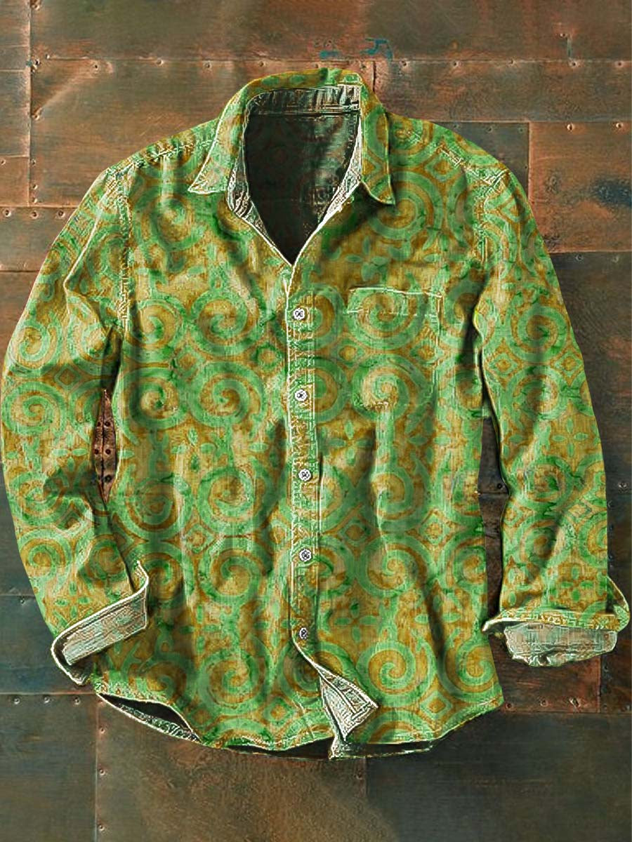 Men's Vintage Floral Print Casual Long Sleeve Shirt