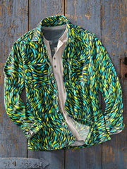 Men's Vintage Colorful Abstract Dot Art Print Soft Lapel Long Sleeve Pocket Shirt
