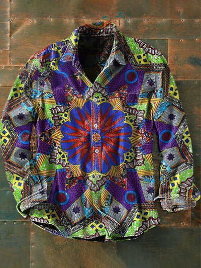 Men's Vintage Psychedelic Hippie Art  Print Casual Long Sleeve Shirt