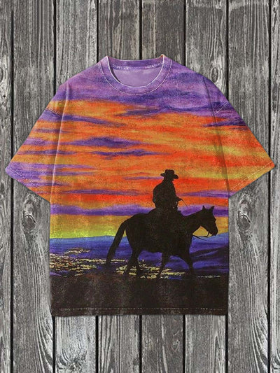 Western Cowboy Printed Casual Cotton T-Shirt