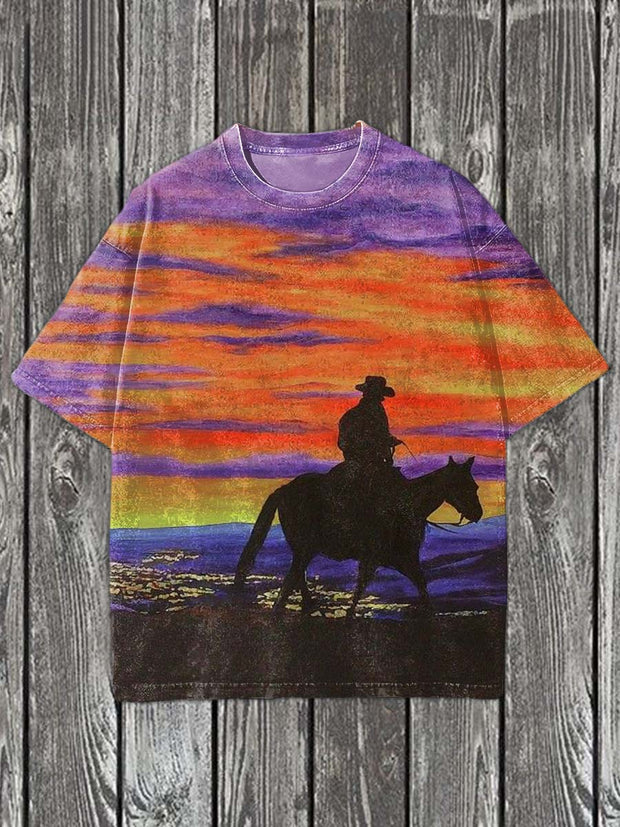 Western Cowboy Printed Casual Cotton T-Shirt