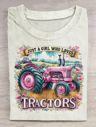 Unisex Farm Tractor Printed Vintage Fashion Loose Short Sleeve T-Shirt