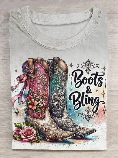 Boots&Bling Printed Vintage Fashion Loose Short Sleeve T-Shirt