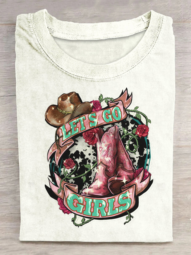 Cowgirl Printed Vintage Fashion Loose Short Sleeve T-Shirt