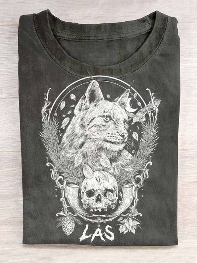 Unisex Vintage Snow Leopard Skull Casual Short Sleeve T-Shirt
