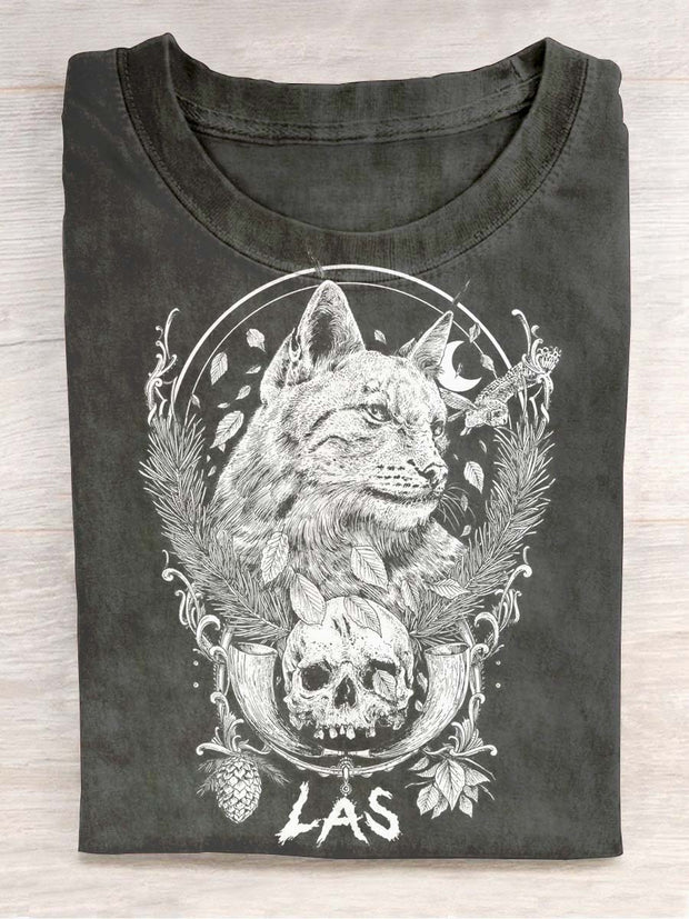 Unisex Vintage Snow Leopard Skull Casual Short Sleeve T-Shirt