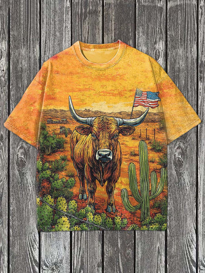 Western Bullhead Print Casual Cotton T-Shirt