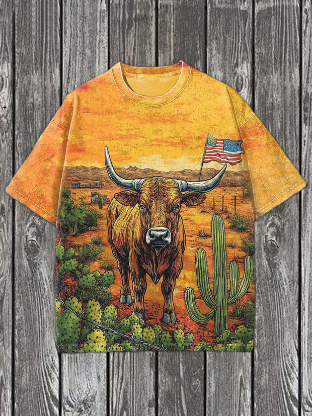 Western Bullhead Print Casual Cotton T-Shirt