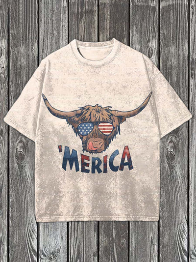 Western Bullhead Print Casual Cotton T-Shirt