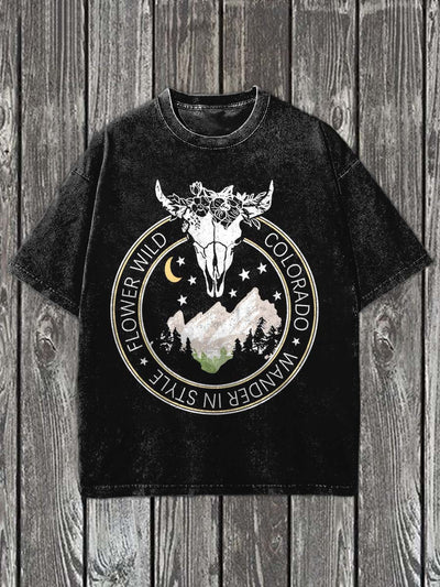 Western Bullhead Print Casual Cotton T-Shirt