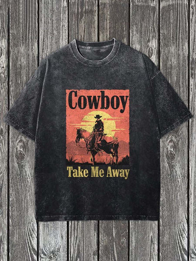 Western Cowboy Printed Casual Cotton T-Shirt