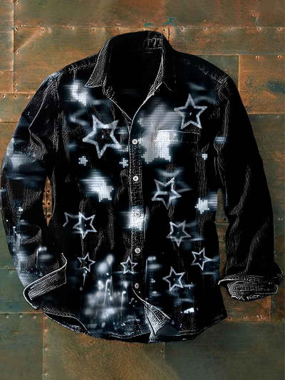 Unisex Men's Retro Psychedelic 3D Stars Abstract Print Casual Long Sleeve Shirt