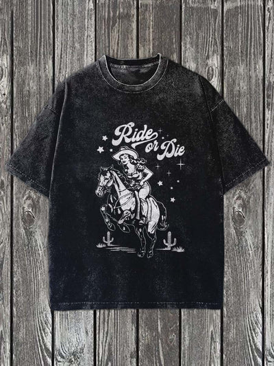 Vintage Women's Cowboy Printed Casual Cotton T-Shirt