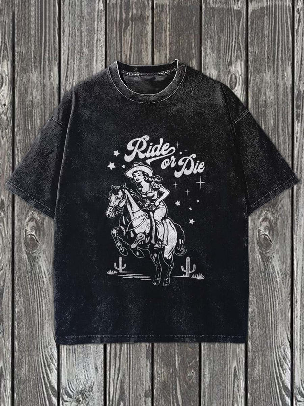 Vintage Women's Cowboy Printed Casual Cotton T-Shirt