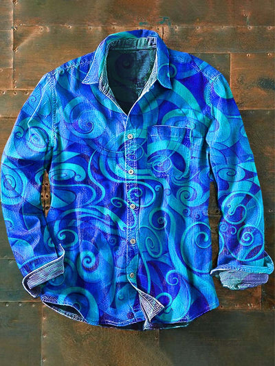 Men's Art Abstract Print Casual Lapel Long Sleeve Shirt