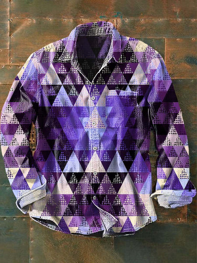 Men's Vintage Western Gradient Pattern Print Casual Lapel Long Sleeve Shirt