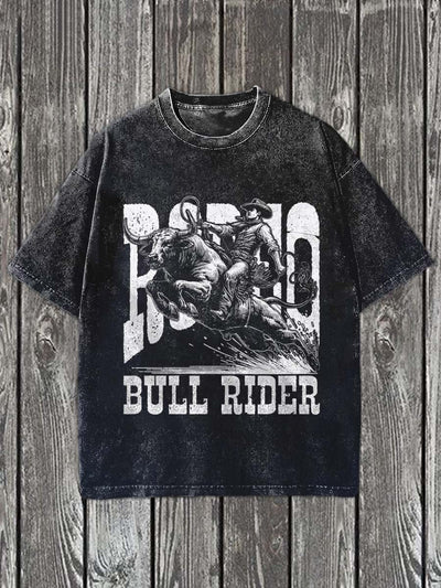 Vintage Bullfighting Riders Western Graphic Print Casual Cotton T-Shirt