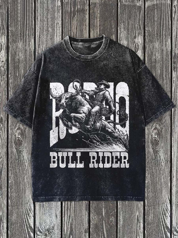 Vintage Bullfighting Riders Western Graphic Print Casual Cotton T-Shirt