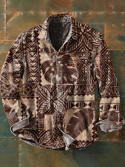 Men's Vintage Tribal Ethnic Print Casual Long Sleeve Lapel Shirt