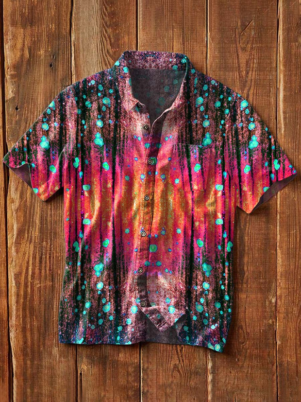 Men's Western Print Casual Short Sleeve Lapel Shirt