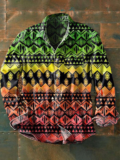 Men's Western Printed Casual Long Sleeve Lapel Shirt