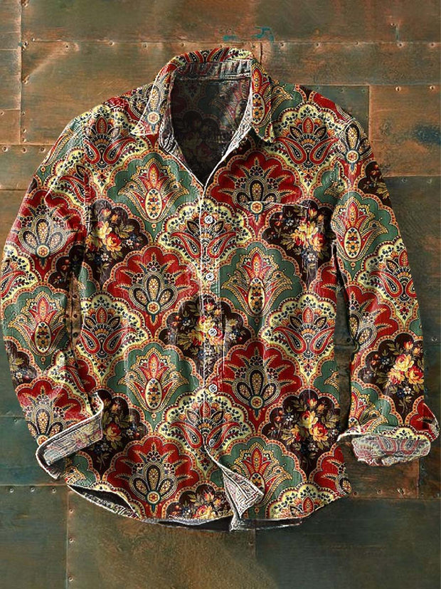 Men's Vintage Floral Printed Casual Long Sleeve Lapel Shirt