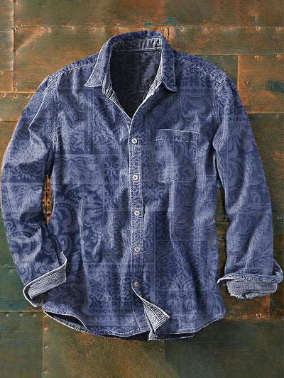 Men's Retro Ethnic Printed Casual Long Sleeve Lapel Shirt