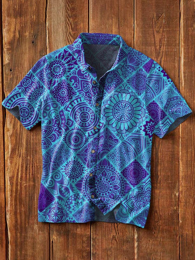 Men's Retro Floral Printed Casual Short Sleeve Lapel Shirt