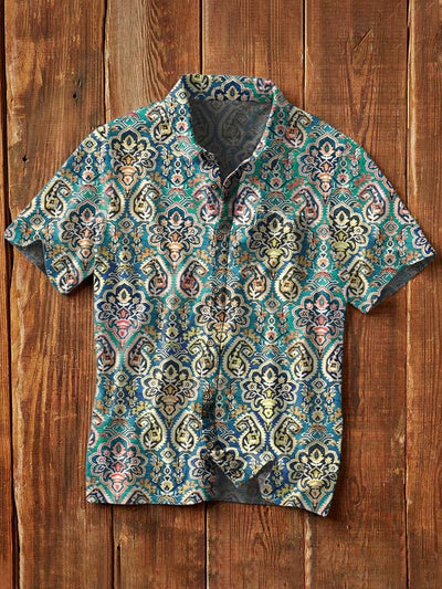 Men's Retro Floral Printed Casual Short Sleeve Lapel Shirt