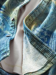 Men's Vintage Colorful Geometric Floral Art Print Soft Long Sleeve Pocket Shirt